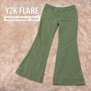 Y2K Olive Green Flare Pants Bootcut Stretch womens Sz 8 Nine & Co Weekend New/tg
